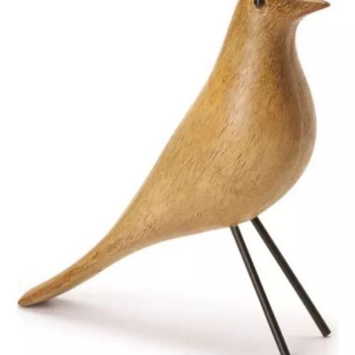 Escultura Decorativa Pássaro Em Polirresina Madeira - 22 Cm