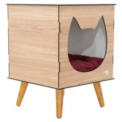 Casa Cama Toca De Gato Nicho Mdf Com Almofada E Pés Luxo